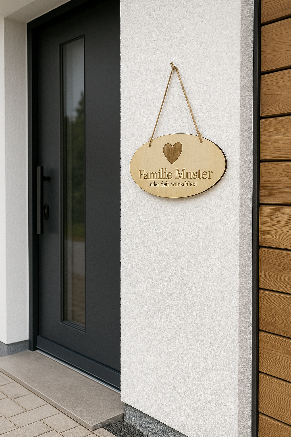 Personalisierbares Türschild aus Holz – Ovales Namensschild mit Herzgravur | 30 % Rabatt auf die ersten 5 Stück!
