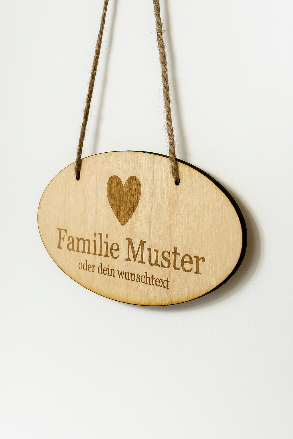 Personalisierbares Türschild aus Holz – Ovales Namensschild mit Herzgravur | 30 % Rabatt auf die ersten 5 Stück!