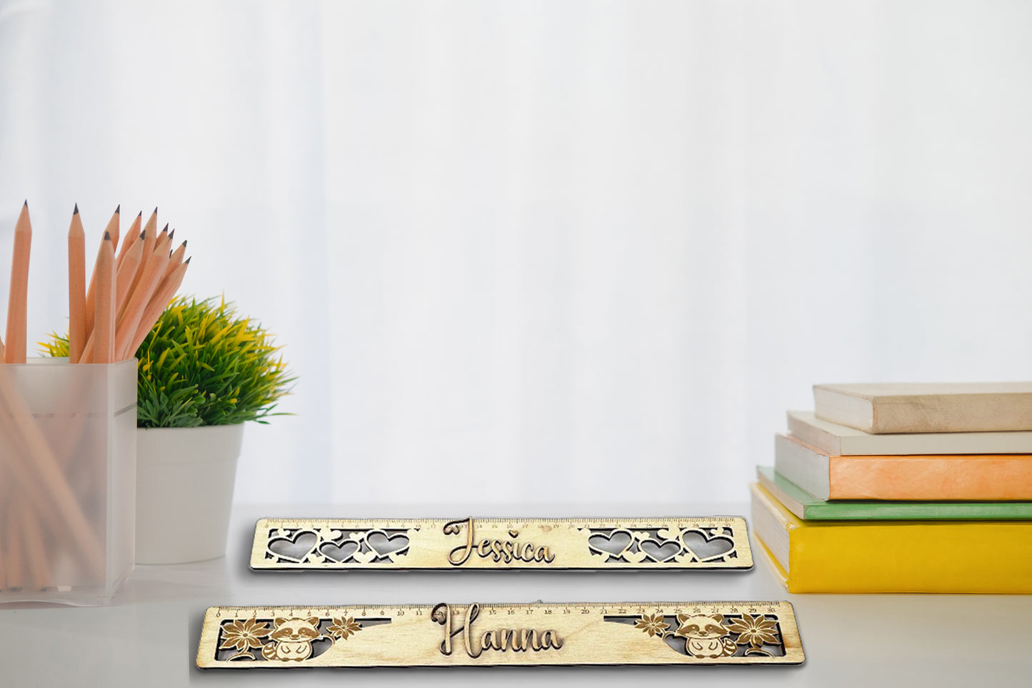 Personalisierter Holz-Lineal mit 3D Namen – Modellwahl & Gravur – Geschenk zum Schulanfang