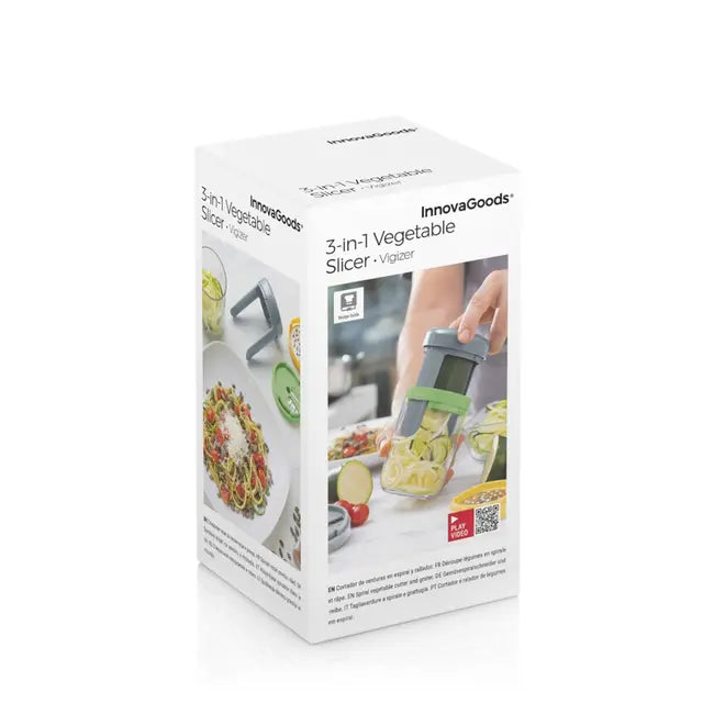 3-in-1 Gemüsespiralschneider und Reibe, Manuell, mit Rezepten, Multifunktional für Gemüse, Obst, Käse, Leicht zu reinigen, Weiß, Polypropylen Edelstahl AS ABS-Kunststoff