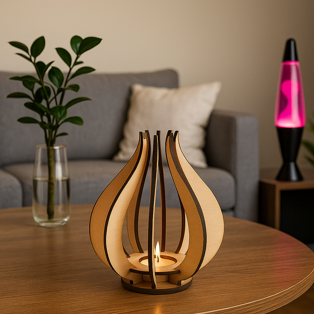 Dekorativer Teelichthalter aus Holz – Perfekt für LED-Lichter & gemütliche Atmosphäre