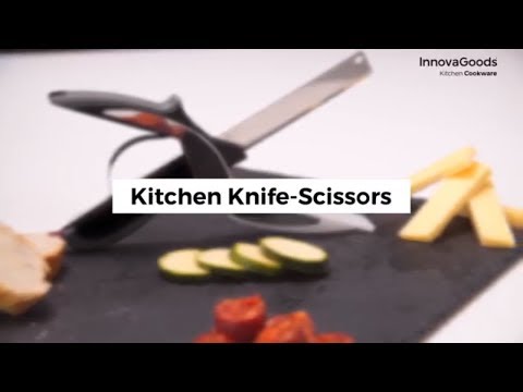 2-in-1 Scherenmesser mit Mini-Schneidebrett, Ergonomischer Antirutsch-Griff, Sicherheitssperre, Vielseitig Einsetzbar, Edelstahl, Schwarz/Grau